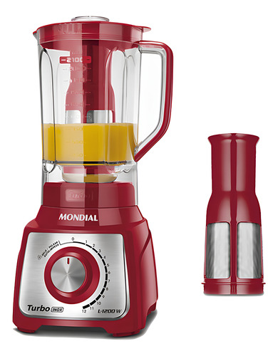 Licuadora Mondial L-1200 Turbo Inox Capacidad De 3l En Rojo