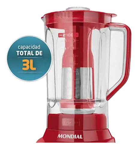 Licuadora Mondial L-1200 Turbo Inox Capacidad De 3l En Rojo - Image 4