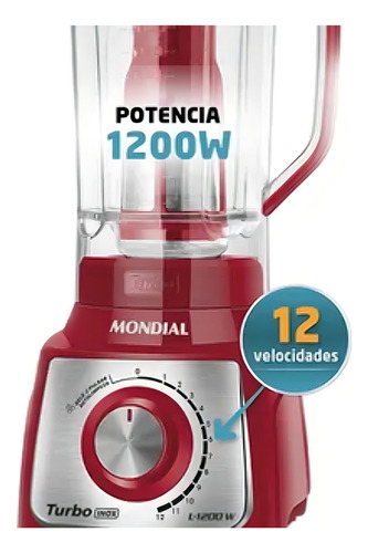 Licuadora Mondial L-1200 Turbo Inox Capacidad De 3l En Rojo - Image 5