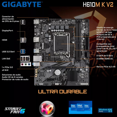 Motherboard Gigabyte H610m K V2 Ddr5 Intel 1700 12va 13va 14 - Image 2